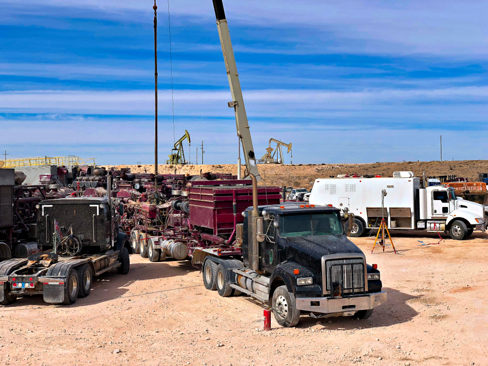 A truck on site of an oil and gas operations location