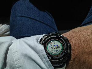 Photo: Mark Bausch’s watch shows a high altitude of 15,000 feet.