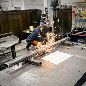A welder hard at work on the shop floor of L&M Radiator’s Hibbing, MN facility.